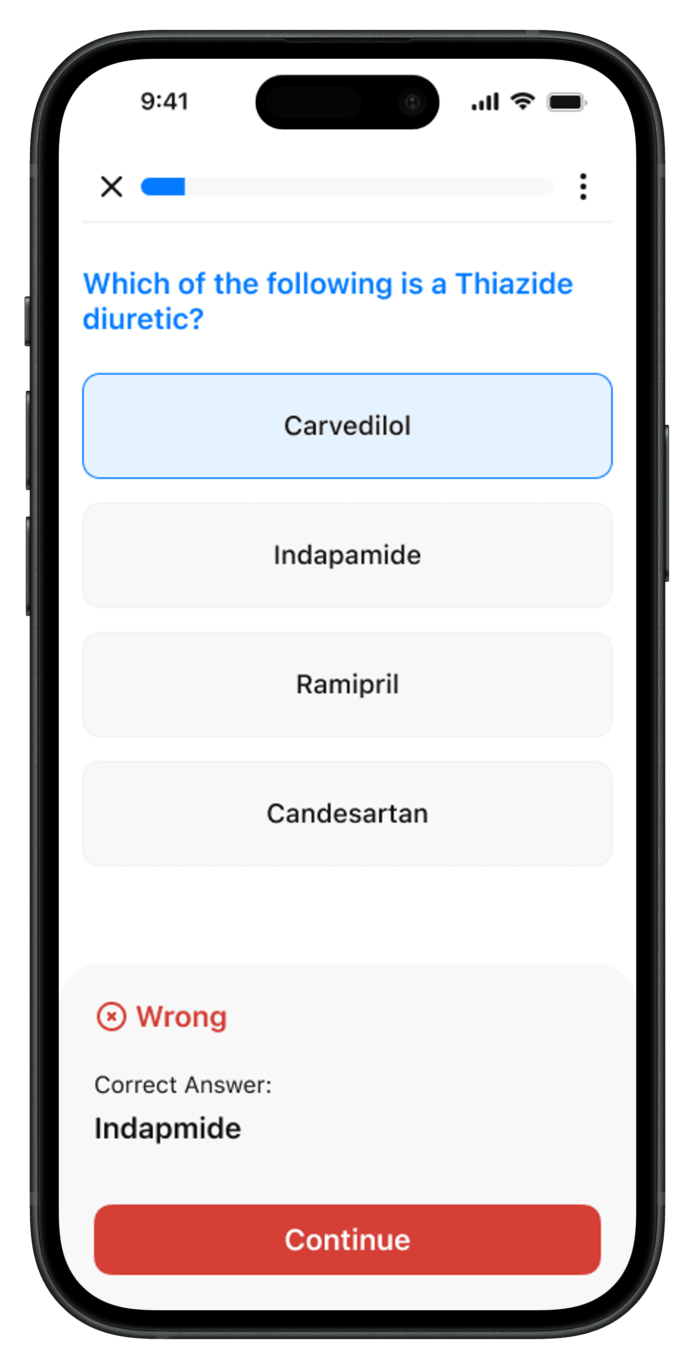 Lesson review screen reinforcing tricky drug classes