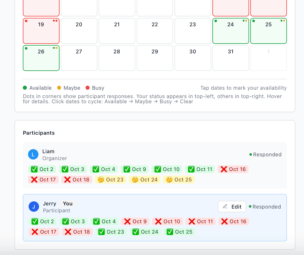Make it out the group chat availability comparison view
