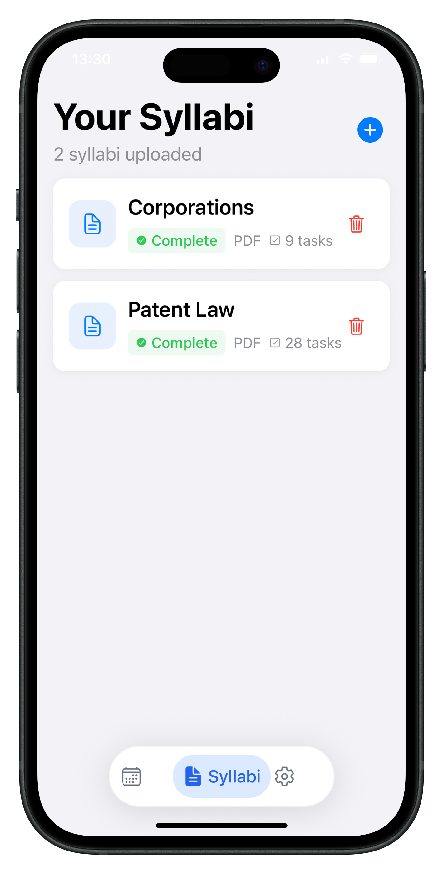 Task list generated from syllabus