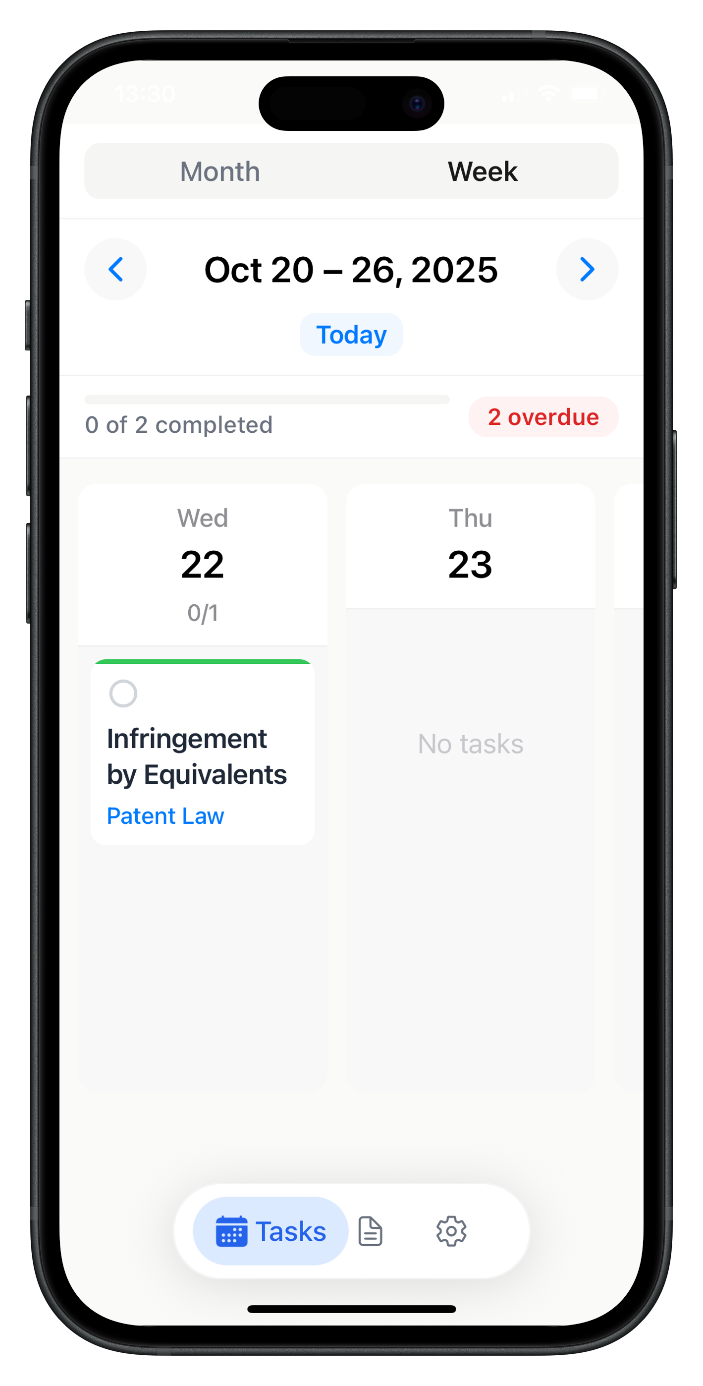 Calendar view of assignments